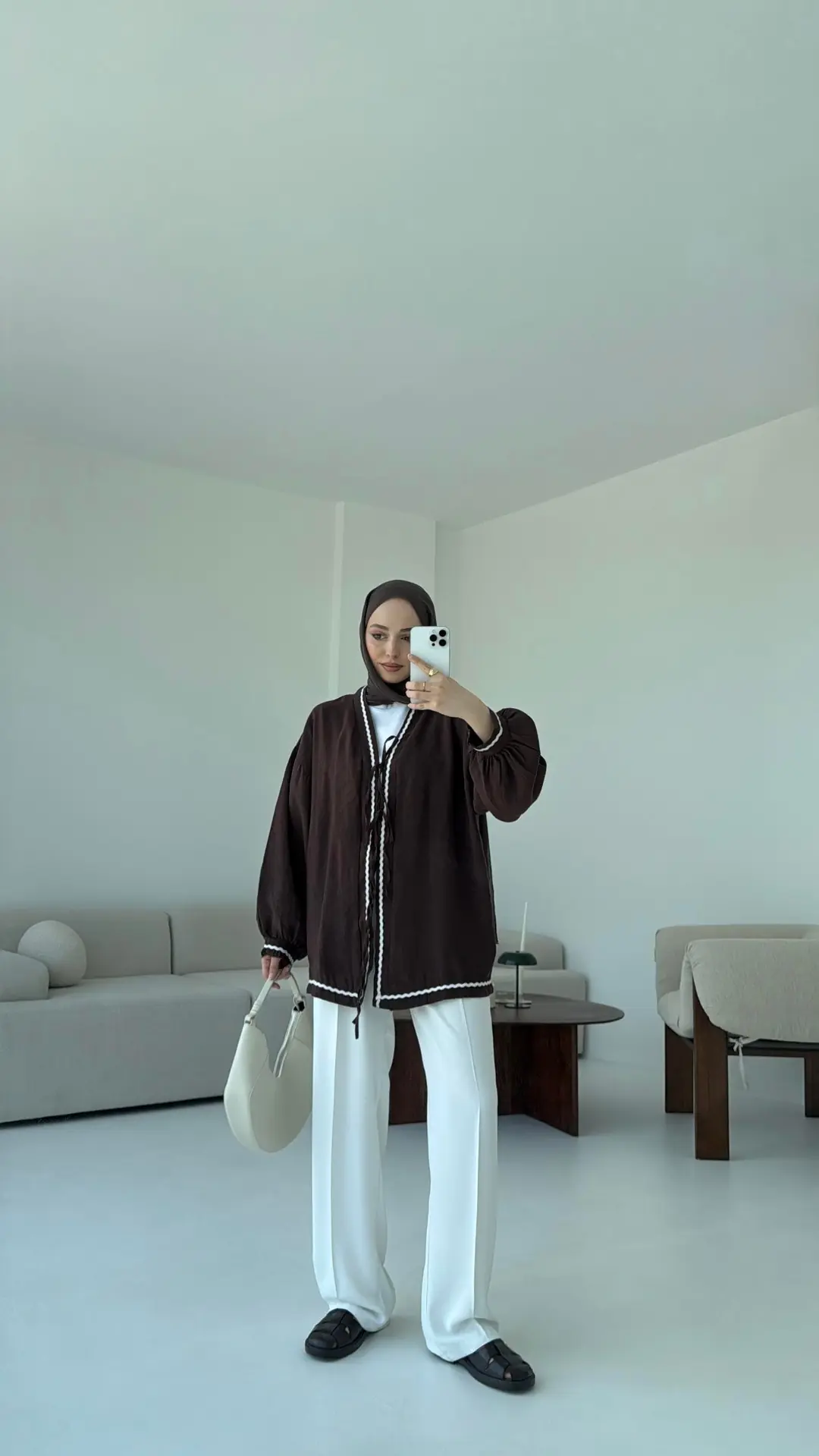 Bağlamalı Dantel Detay Kimono Kahve
