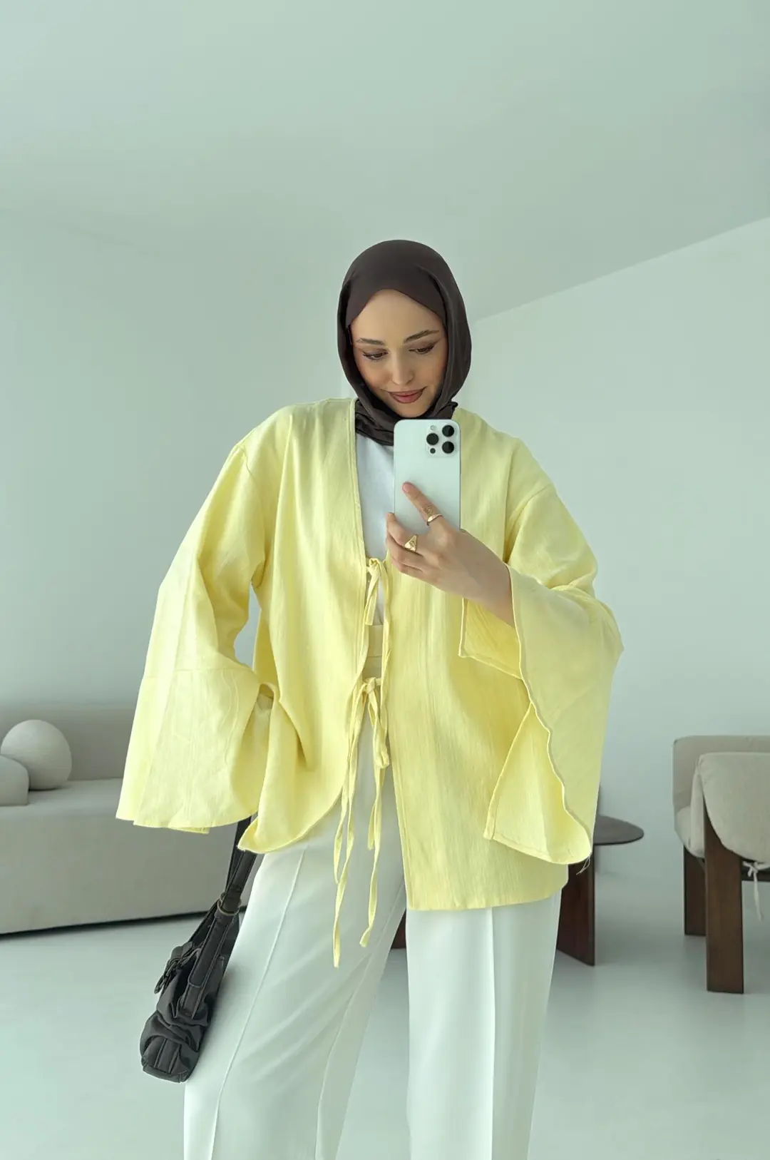 Kol Detay Kimono Sarı