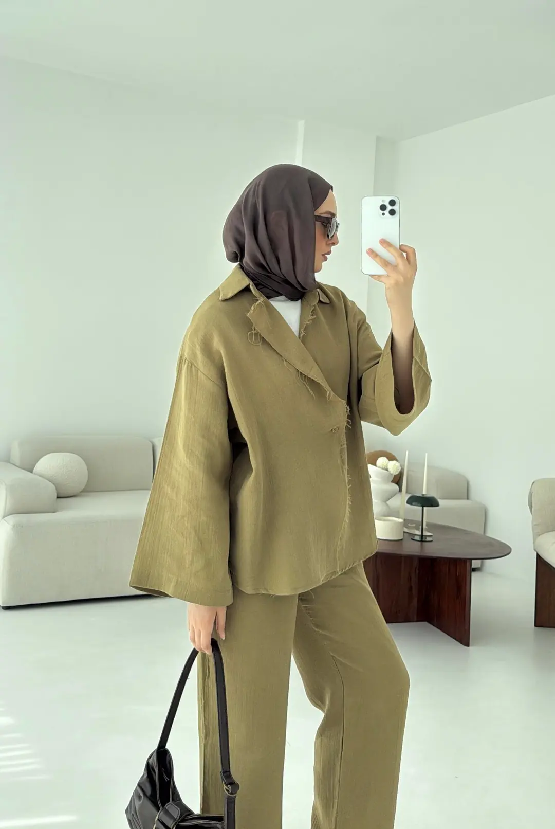 Müslin Düğmeli Kimono Takım Yeşil
