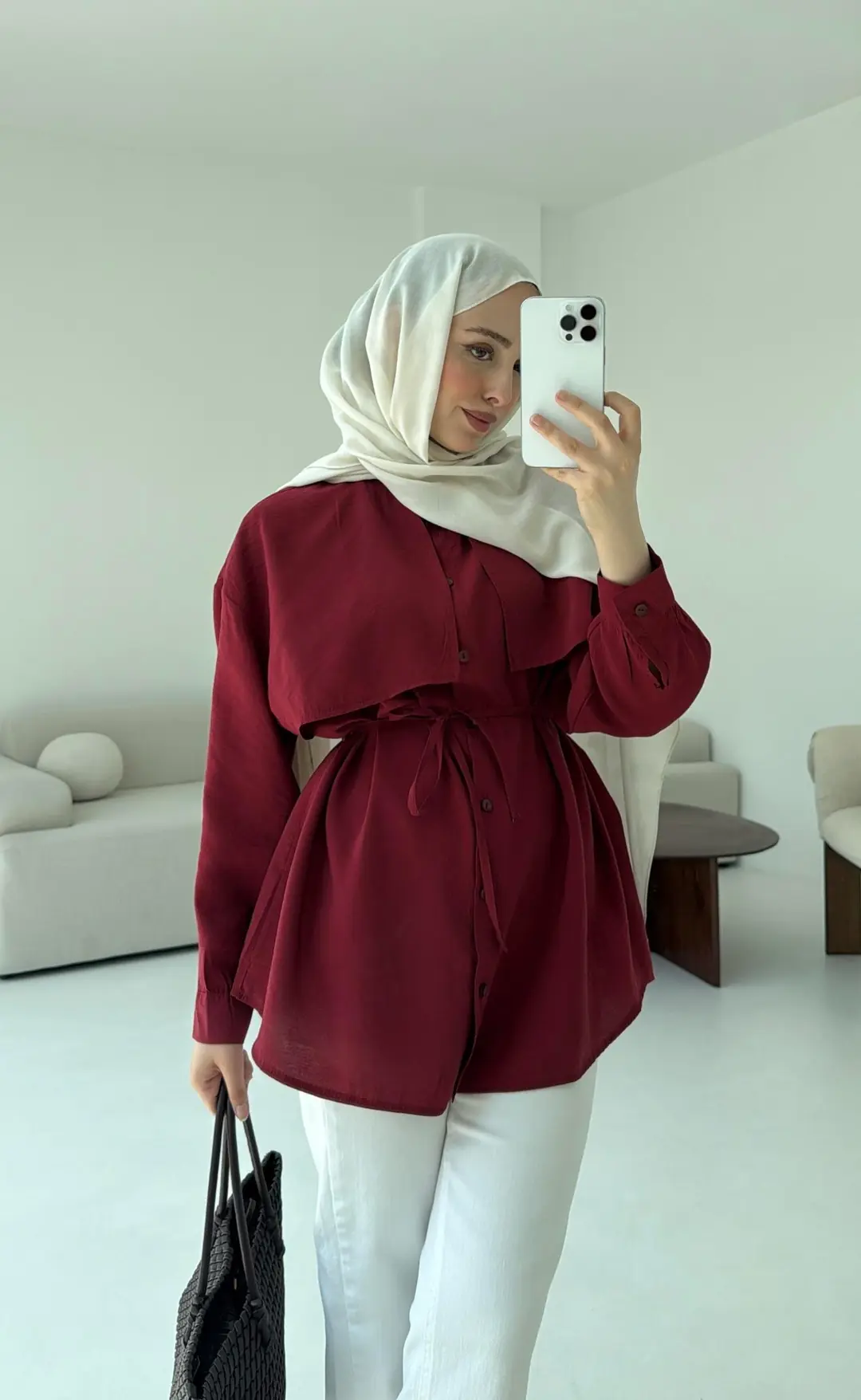 Pelerinli Modal Gömlek Bordo