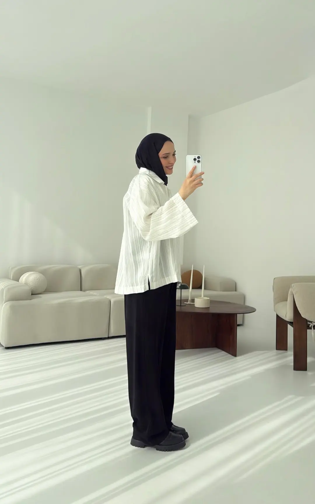 Çizgili Oversize Dökümlü Gömlek Beyaz
