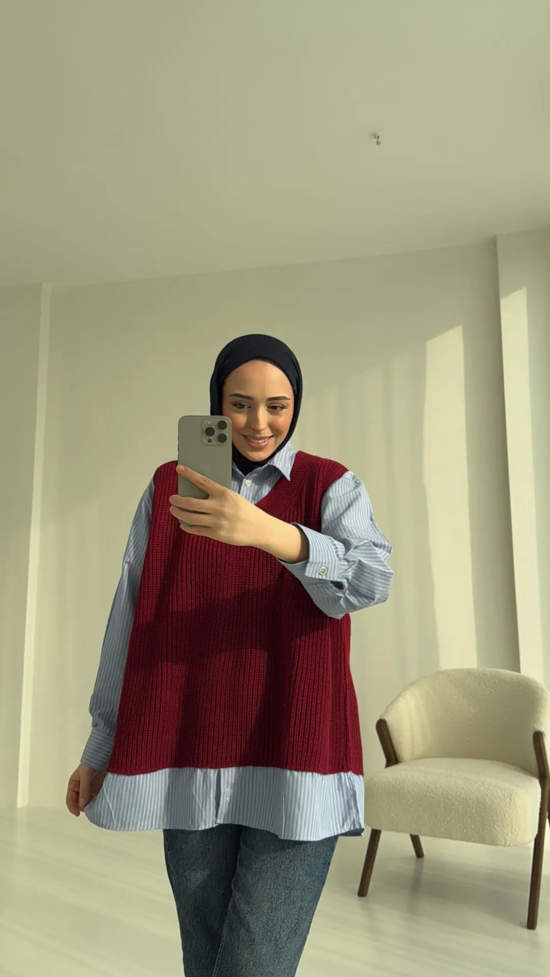 Gömlek Detaylı Triko Bordo