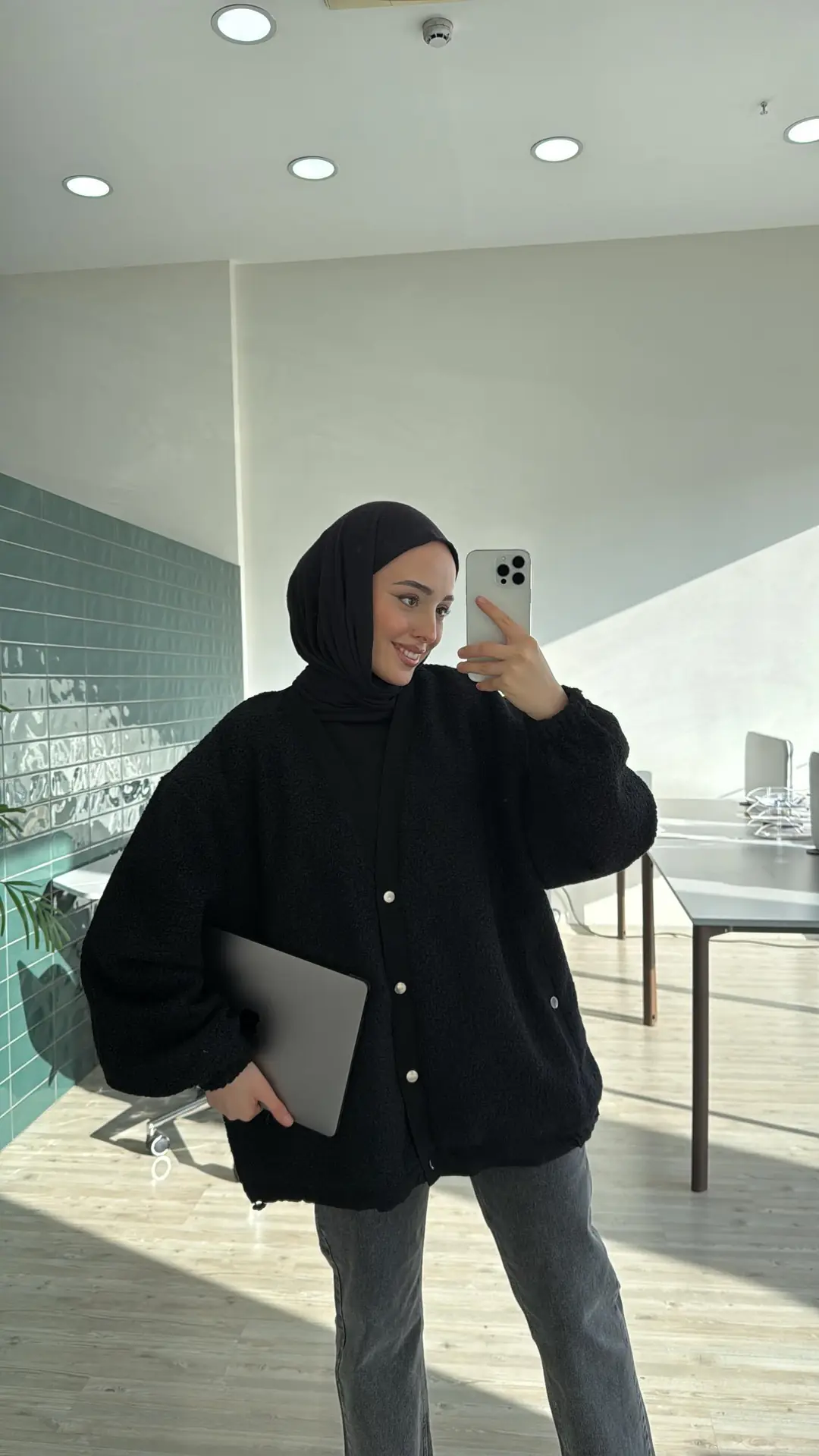 Buklet Oversize Bomber Ceket Siyah