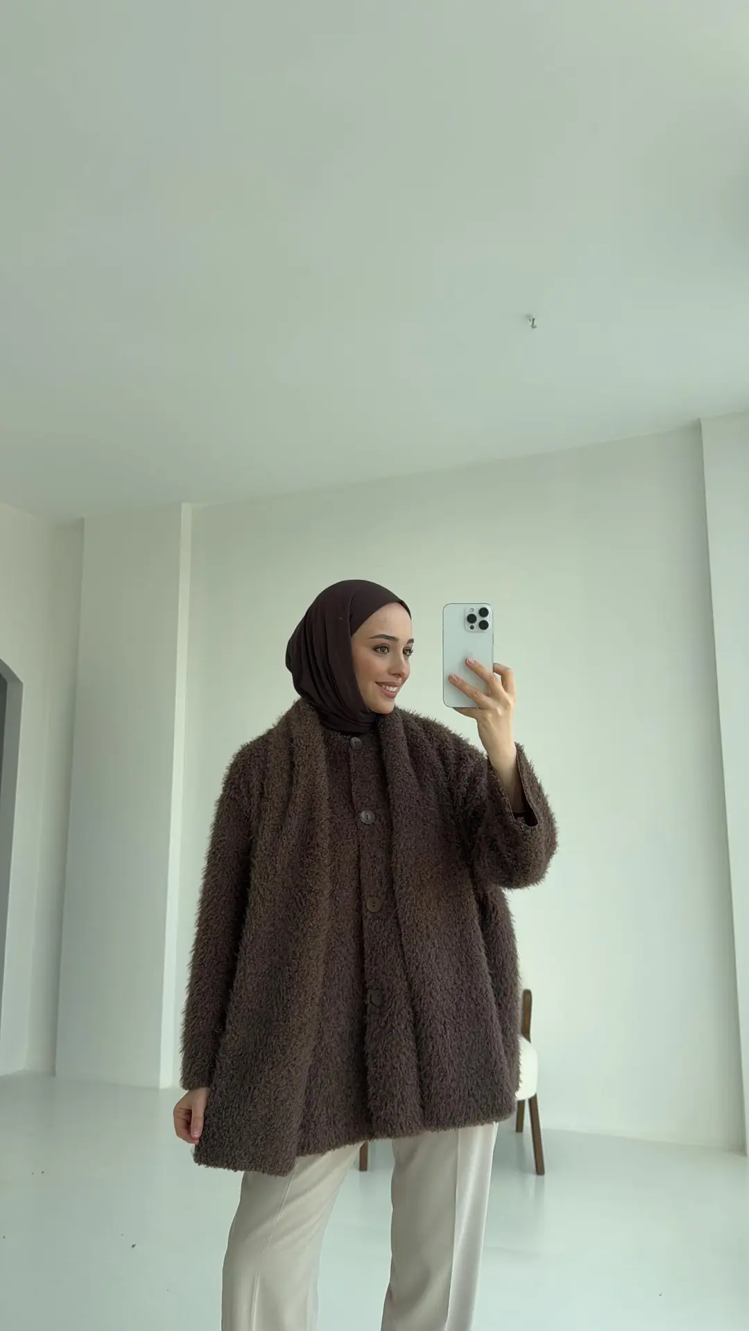 Düğmeli Atkı Detay Ceket Kahve