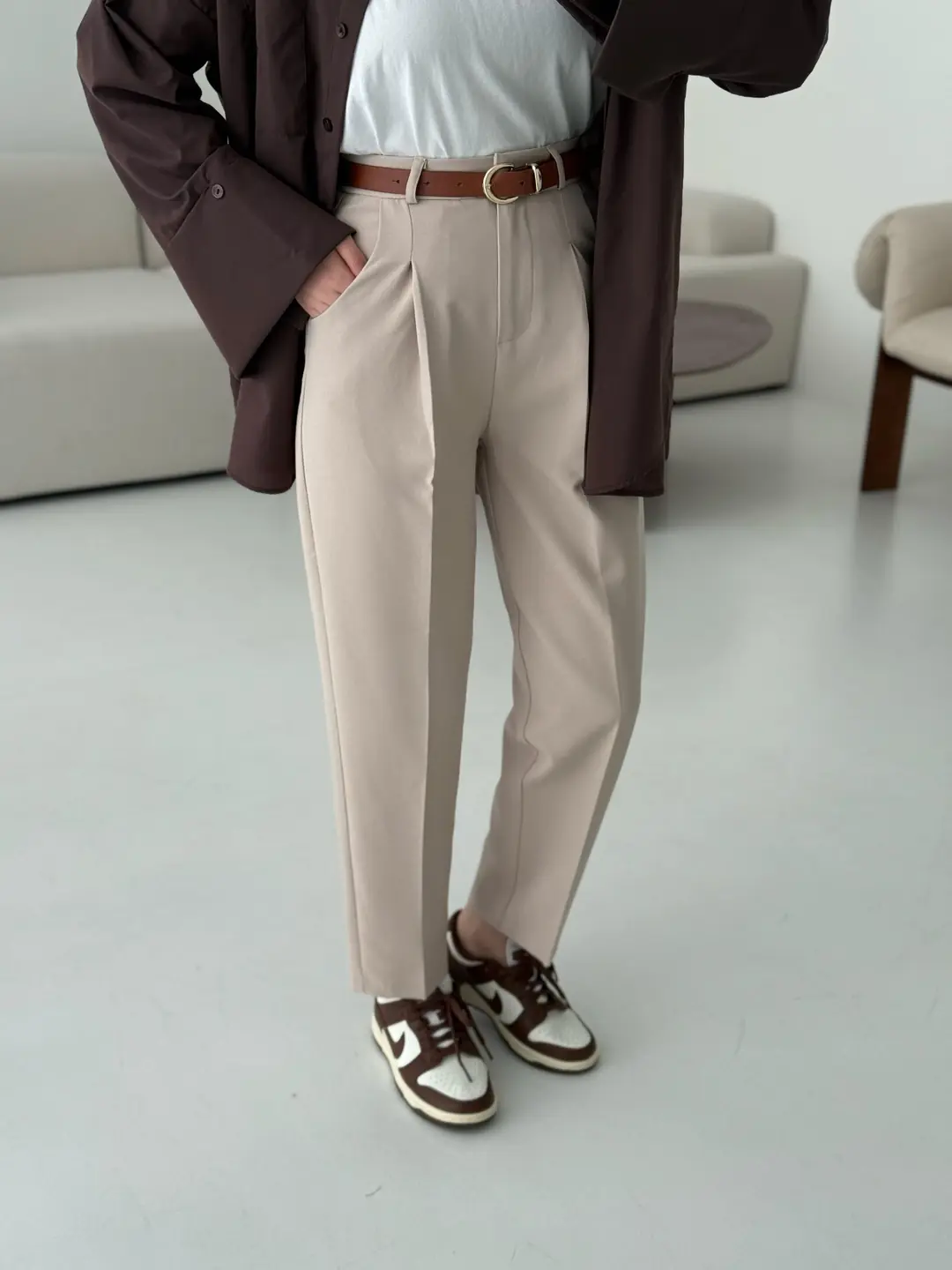 Kemerli Bej Pantolon