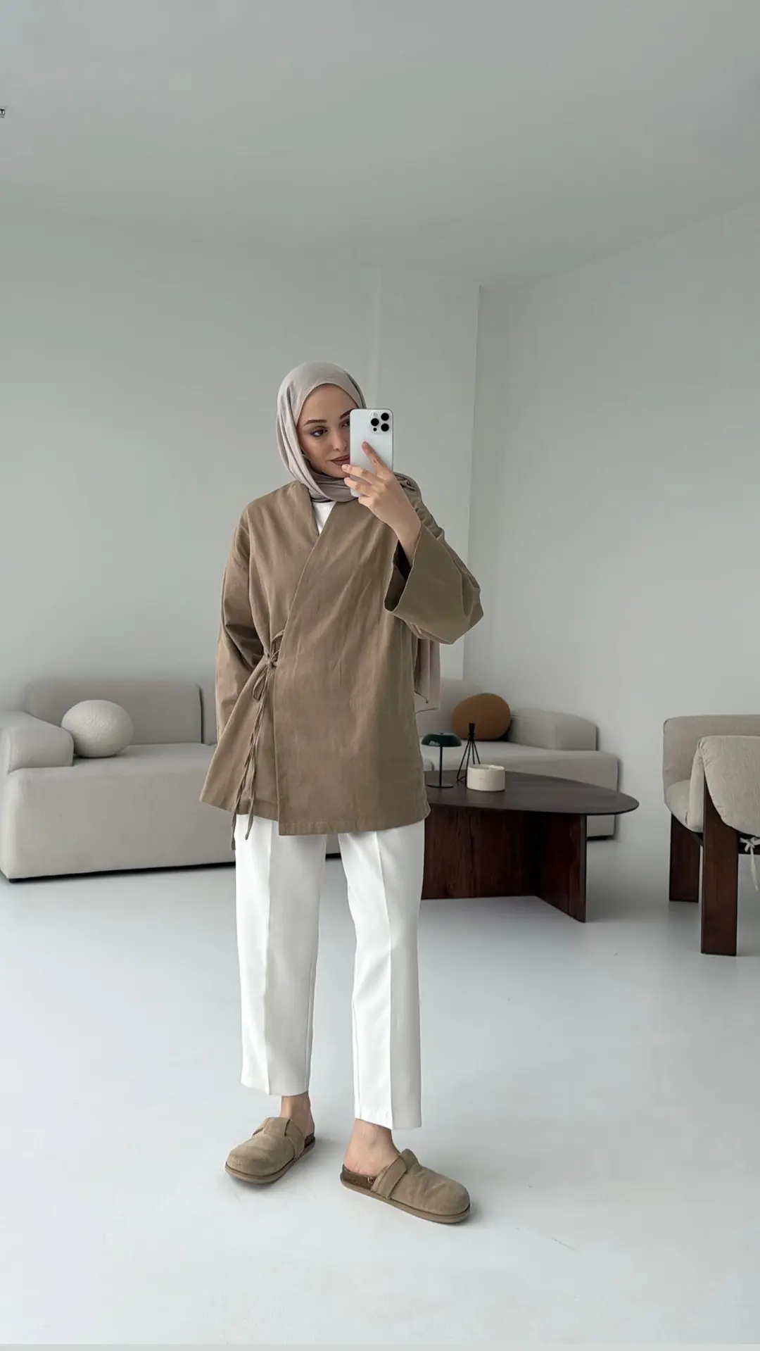 Yandan Bağlama Kimono Bej