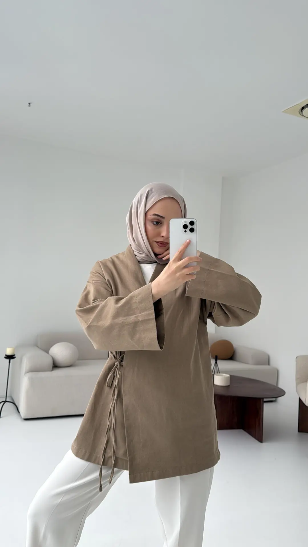 Yandan Bağlama Kimono Bej