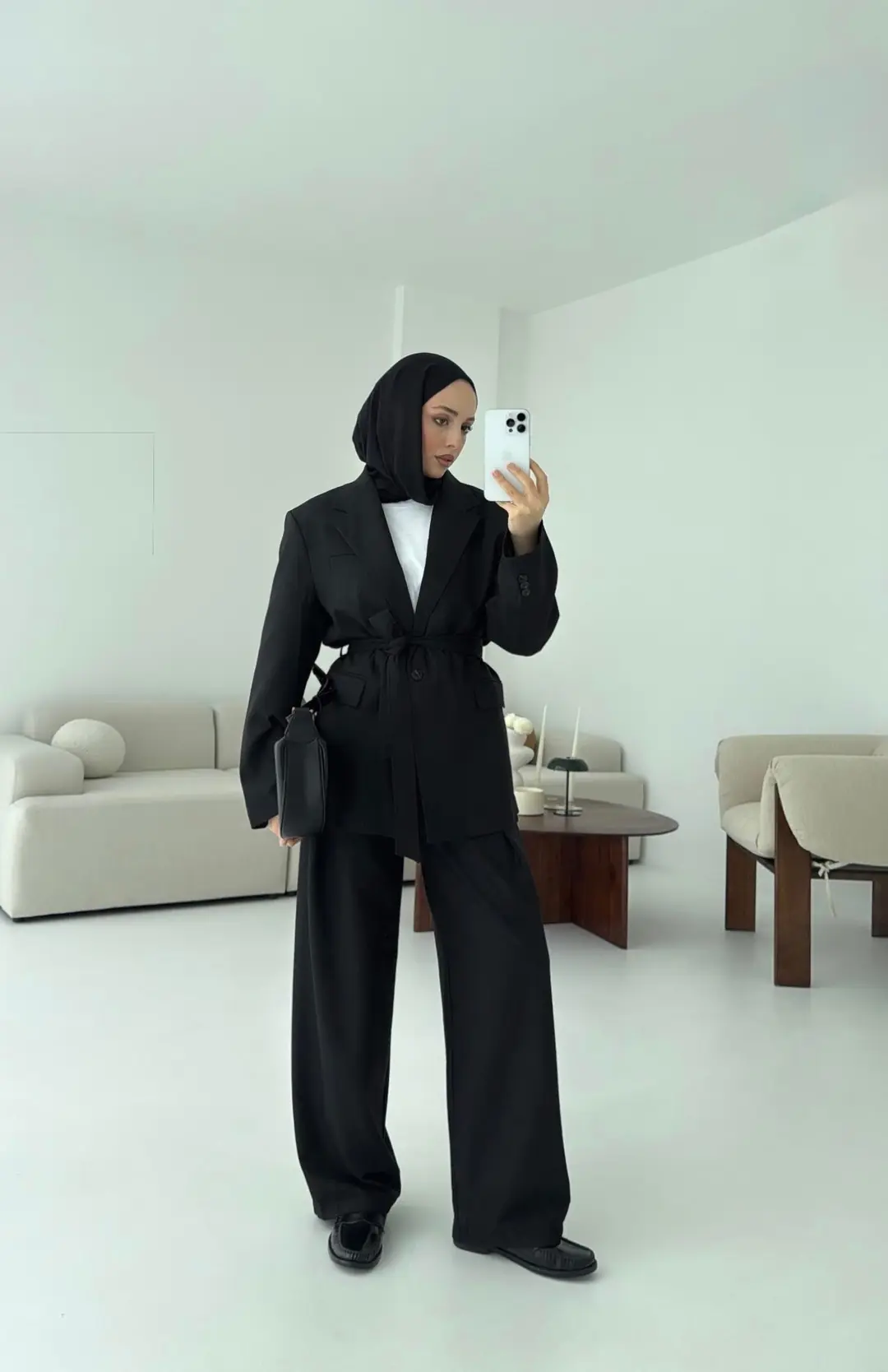 Kuşaklı Ceket Tasarım Pantolon Siyah