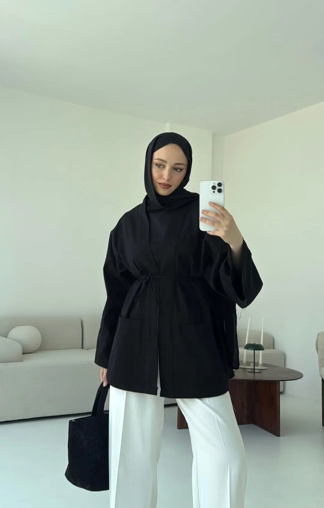 Pamuk Gabardin Kimono Siyah