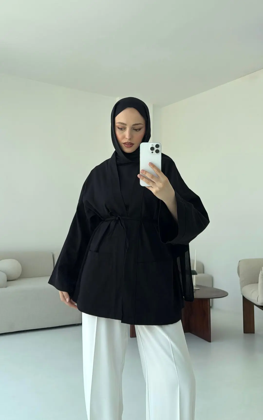 Pamuk Gabardin Kimono Siyah