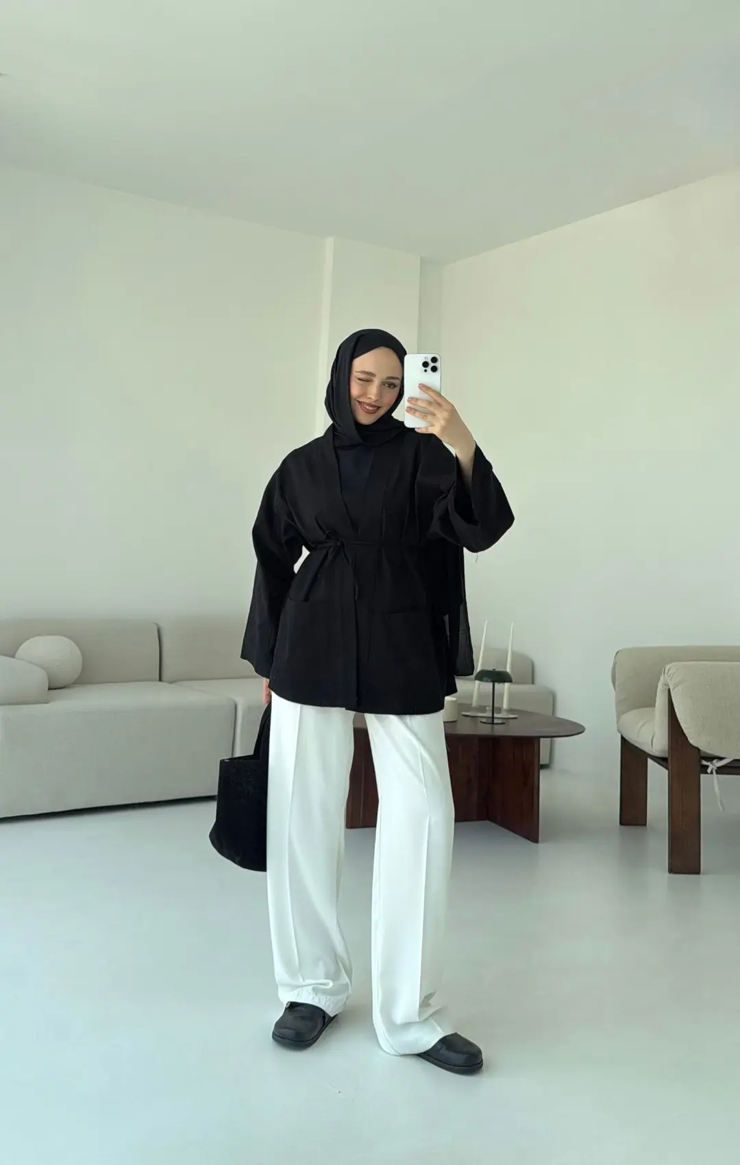 Pamuk Gabardin Kimono Siyah