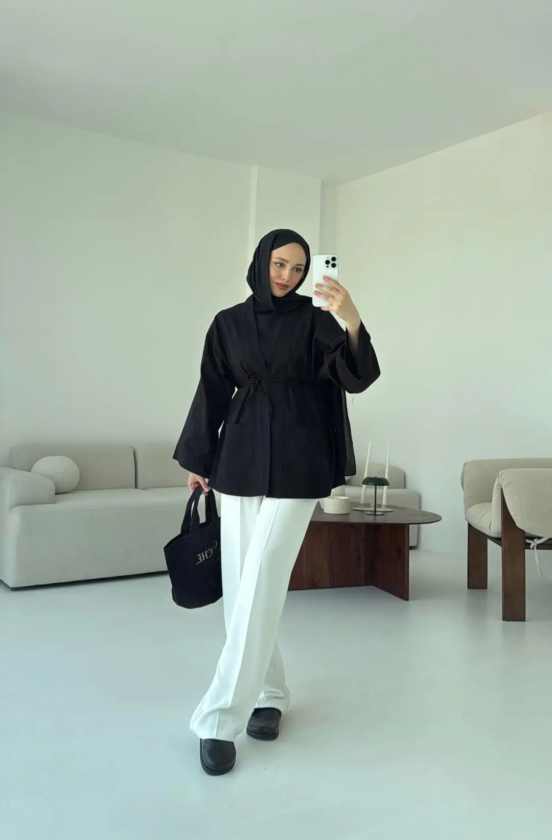 Pamuk Gabardin Kimono Siyah