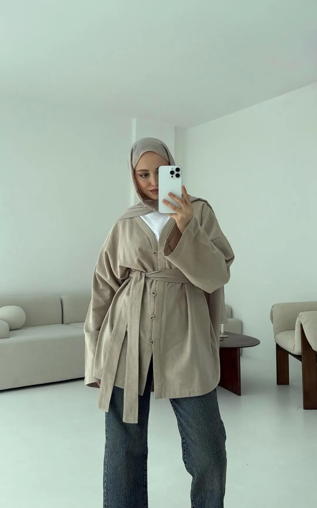 Linen Düğmeli Kimono Vizon