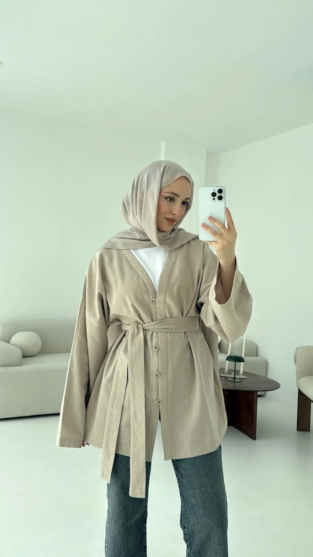 Linen Düğmeli Kimono Vizon