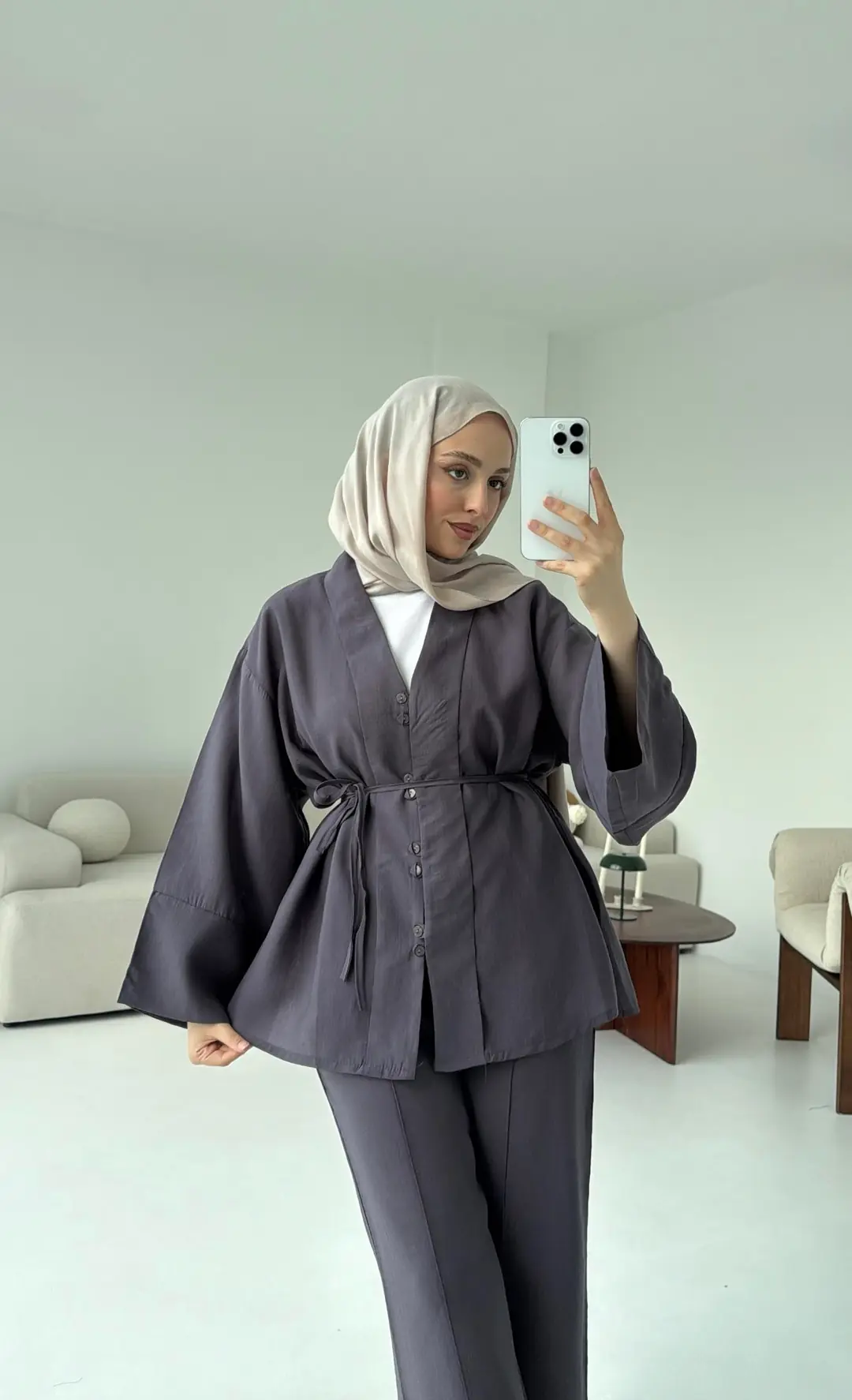 Şal Yaka Düğmeli Takım Antrasit