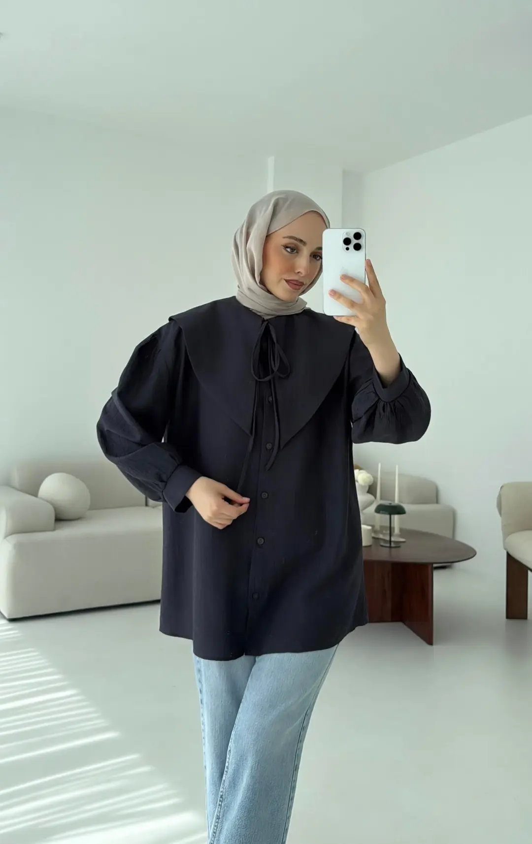 Bebe Yaka Bağlamalı Gömlek Antrasit
