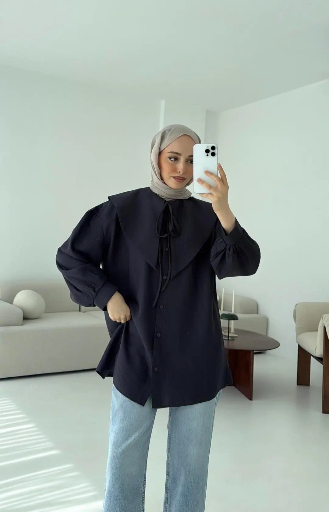 Bebe Yaka Bağlamalı Gömlek Antrasit