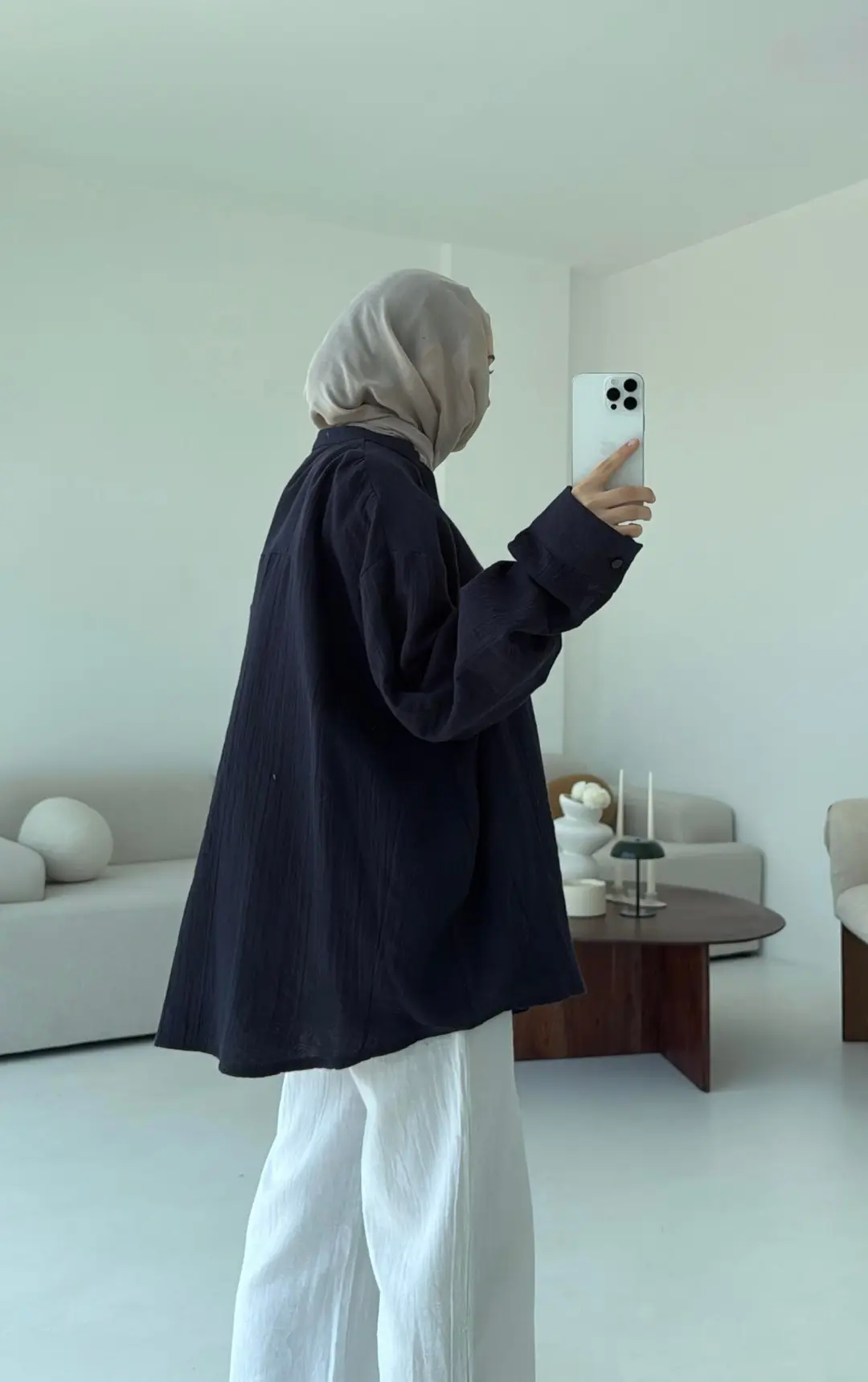 Müslin Düğmeli Gömlek Lacivert