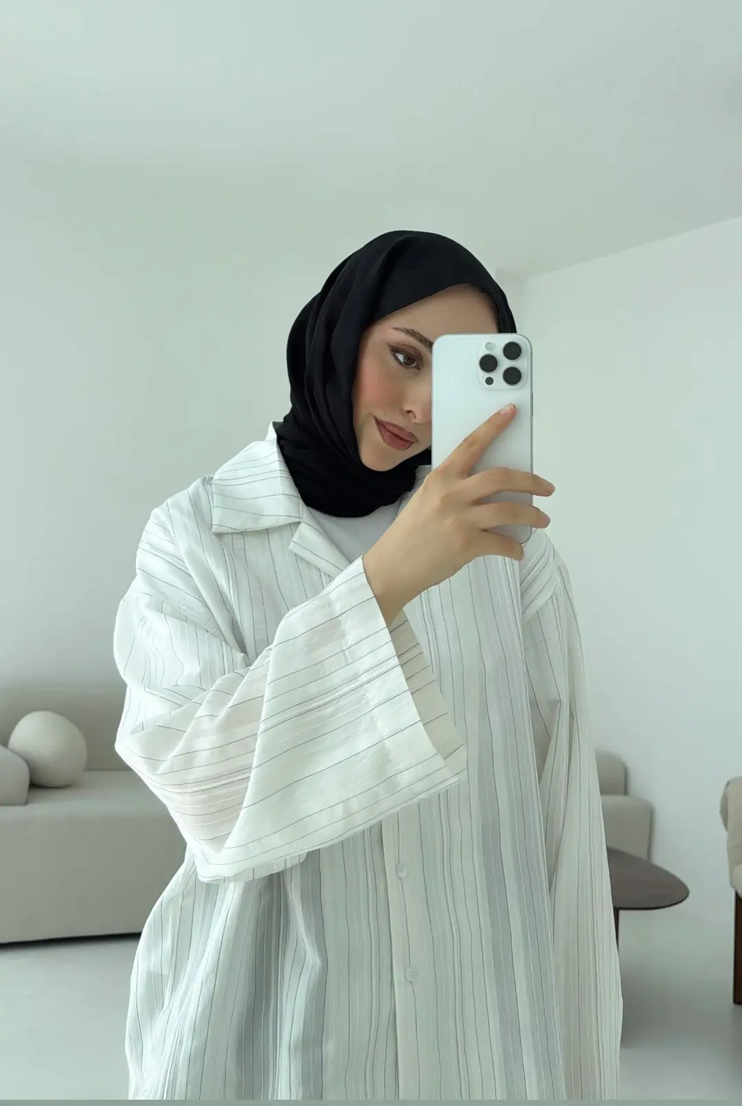 Çizgili Oversize Dökümlü Gömlek Beyaz