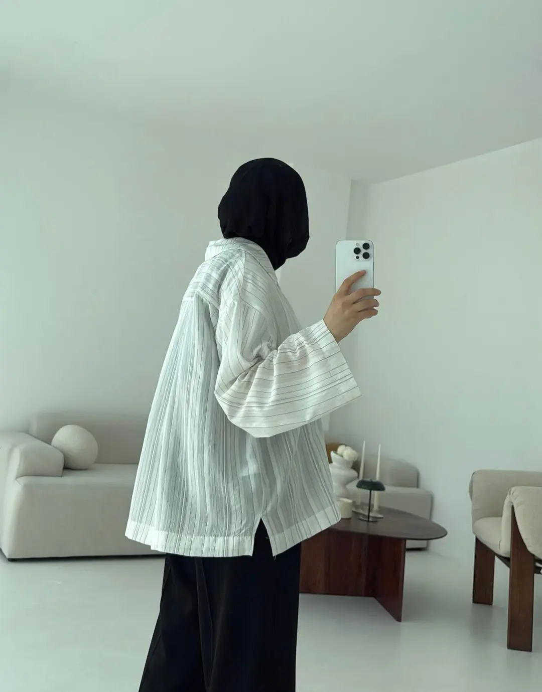 Çizgili Oversize Dökümlü Gömlek Beyaz
