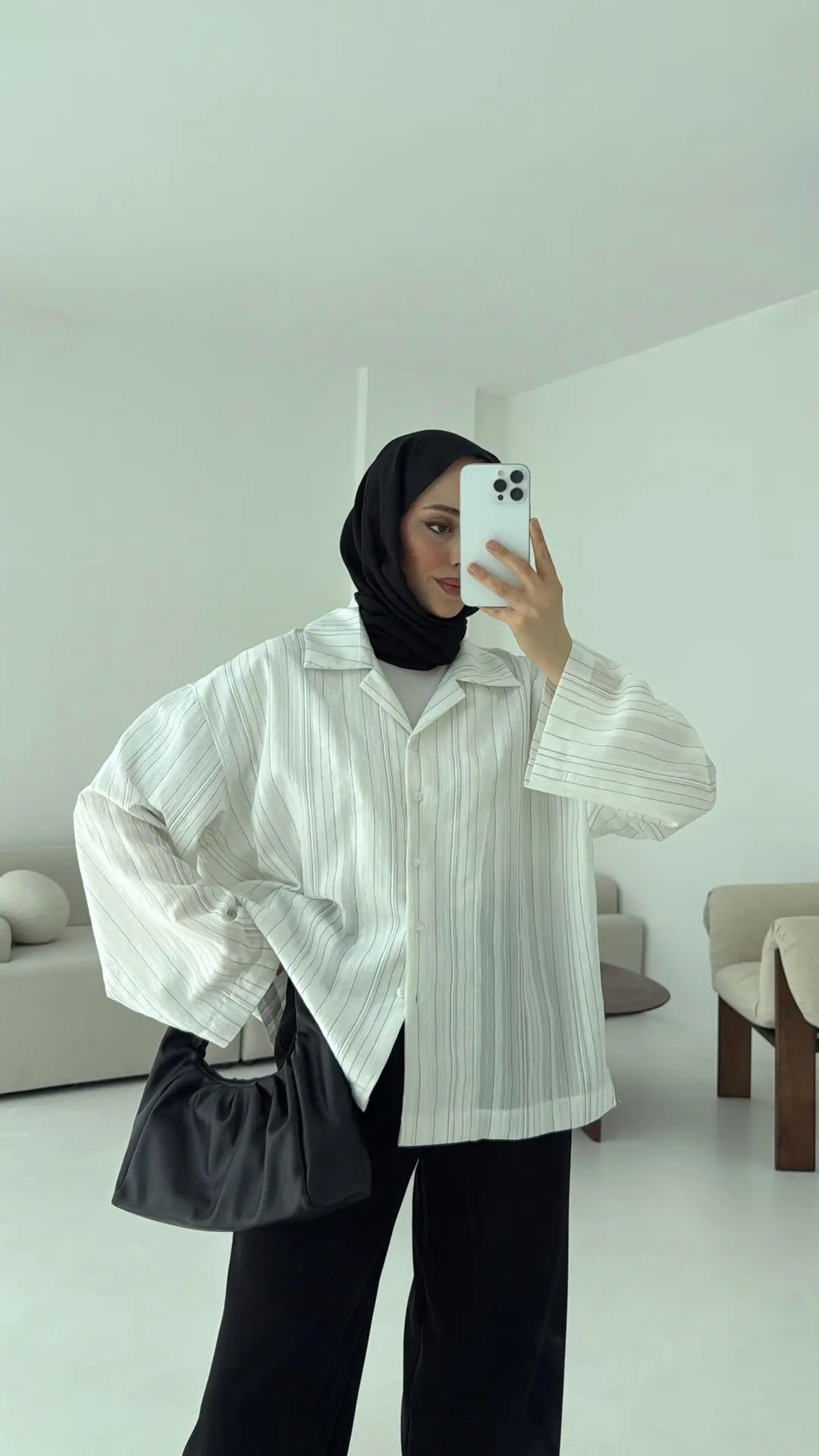 Çizgili Oversize Dökümlü Gömlek Beyaz