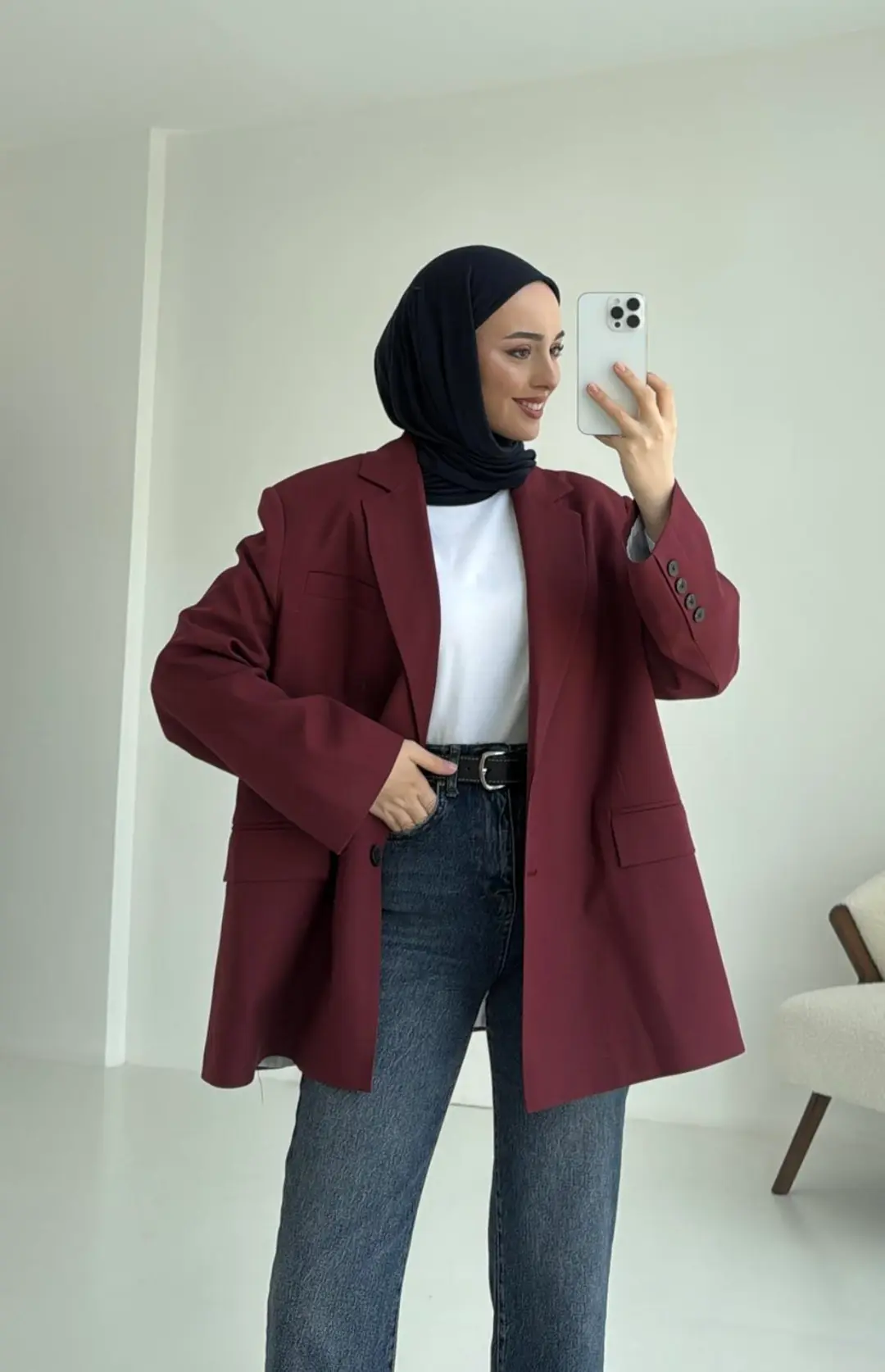 Bordo Oversize Premium Blazer Ceket