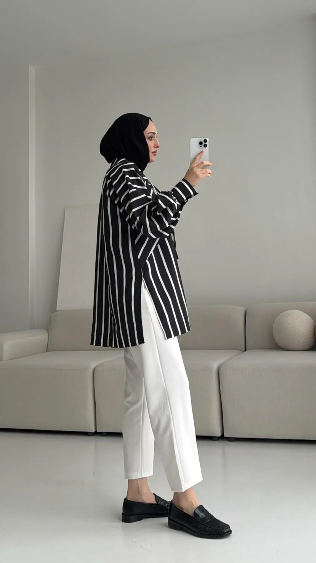 Çizgili Bağlamalı Kimono Siyah