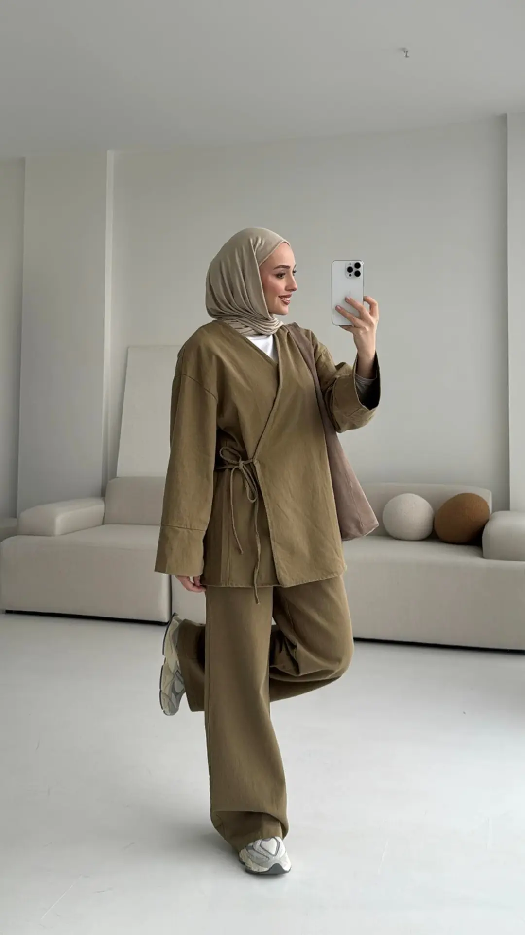 Olive Gabardin Kimono Takım