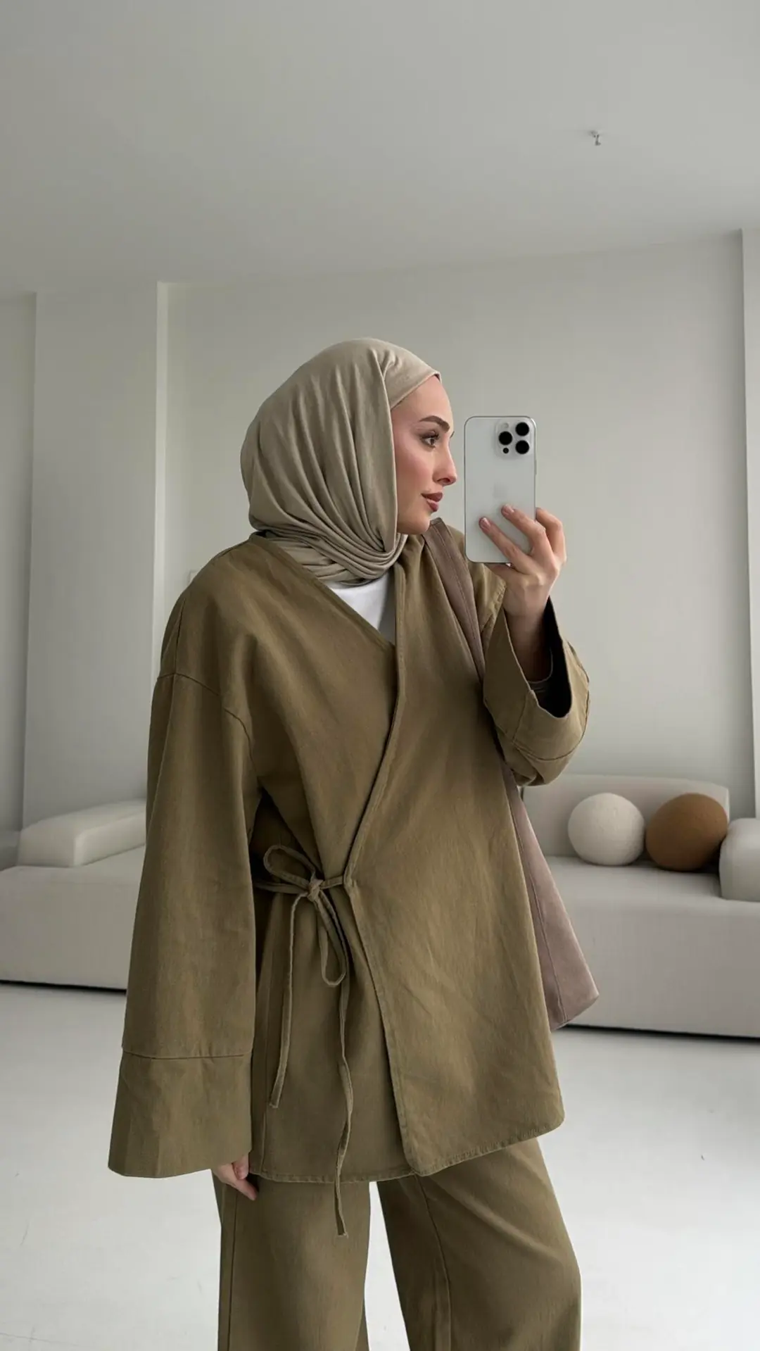 Olive Gabardin Kimono Takım