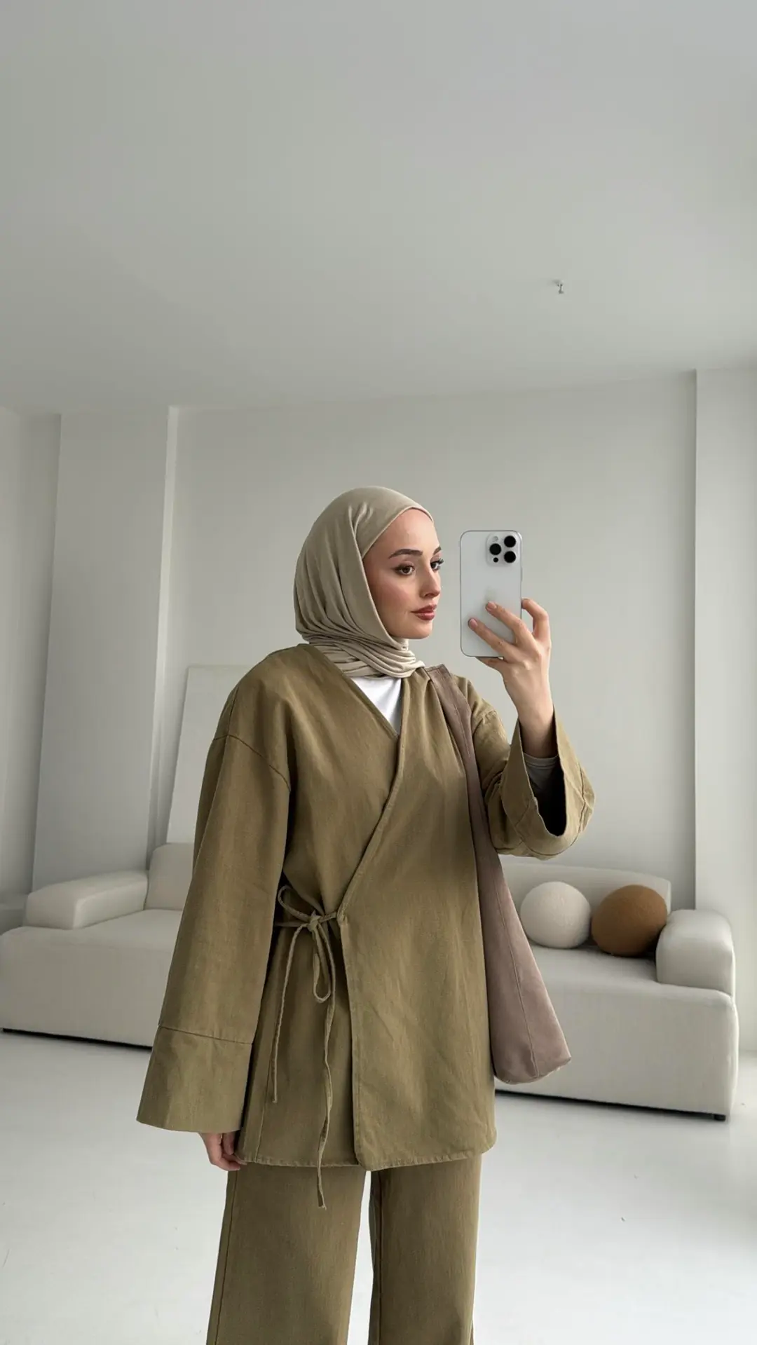 Olive Gabardin Kimono Takım