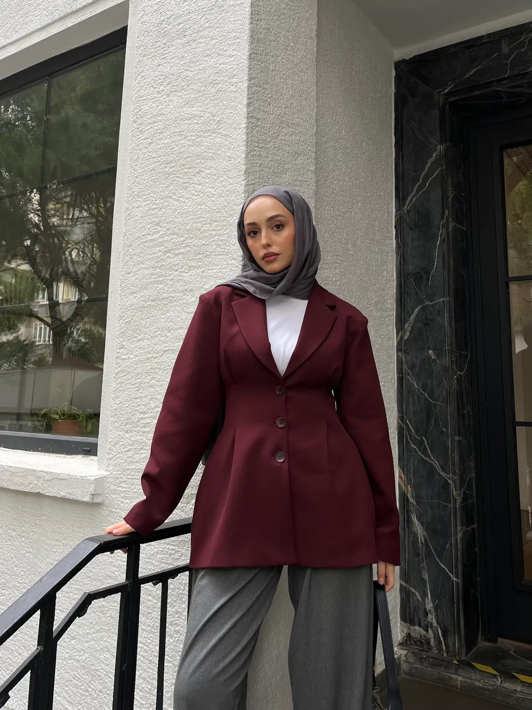 Belden Oturtmalı Tasarım Ceket Bordo