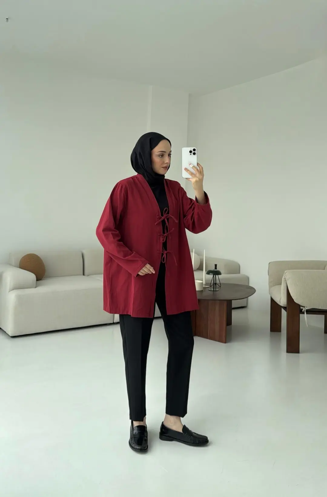 Üç Bağlamalı Kimono Bordo