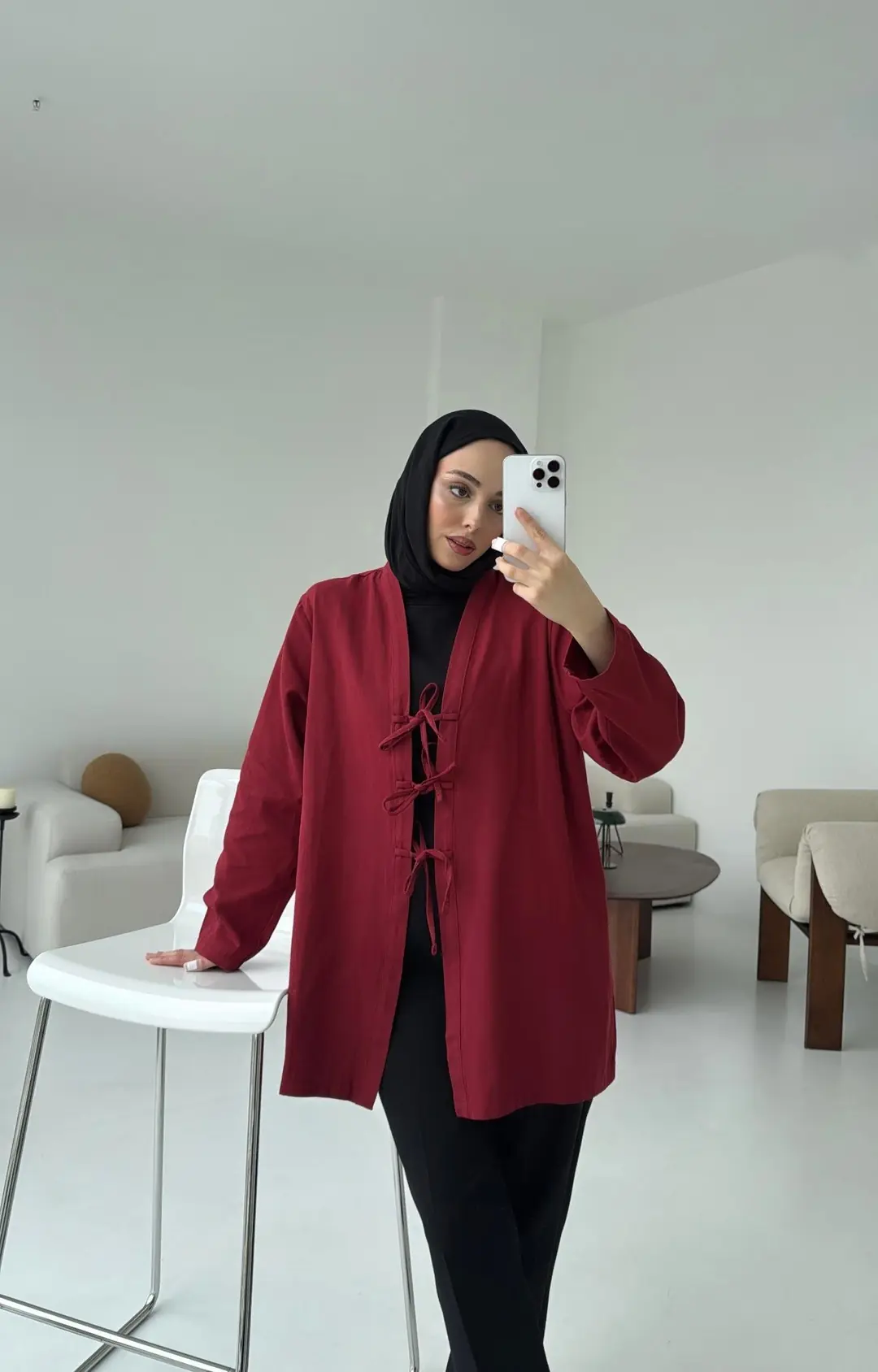 Üç Bağlamalı Kimono Bordo