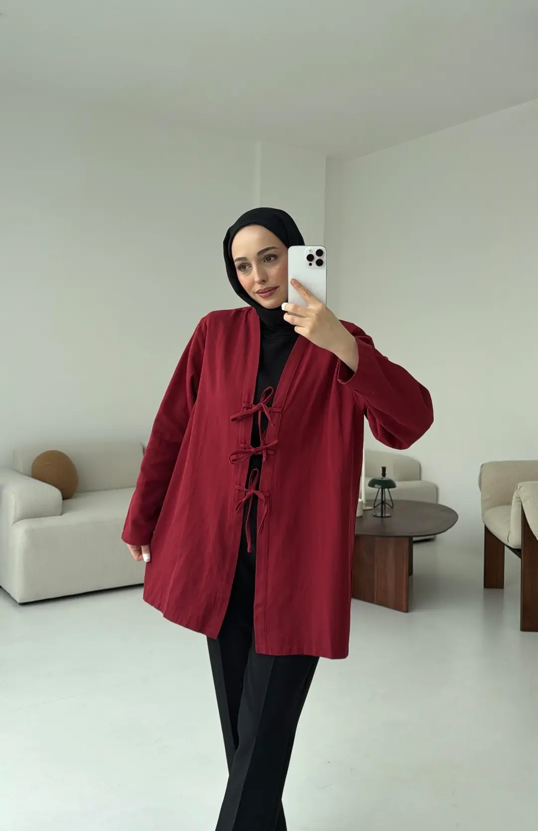 Üç Bağlamalı Kimono Bordo