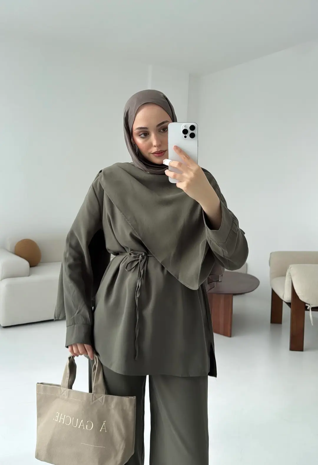 Drape Yaka Bluz Takım Haki