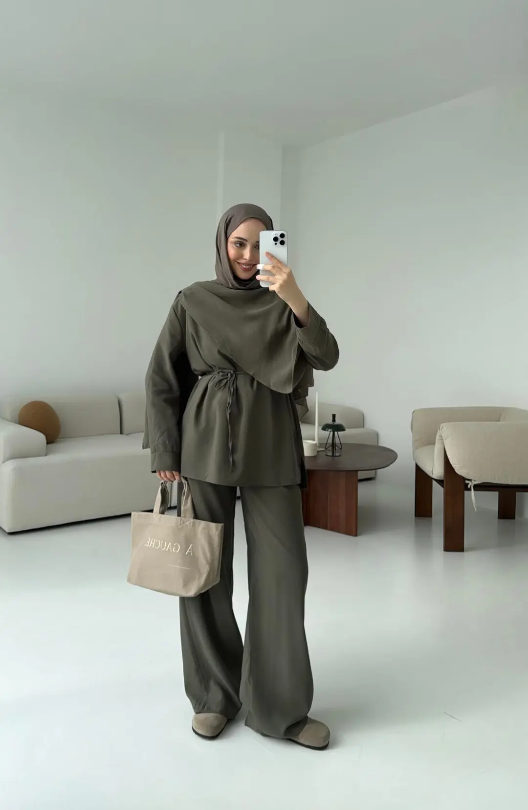 Drape Yaka Bluz Takım Haki