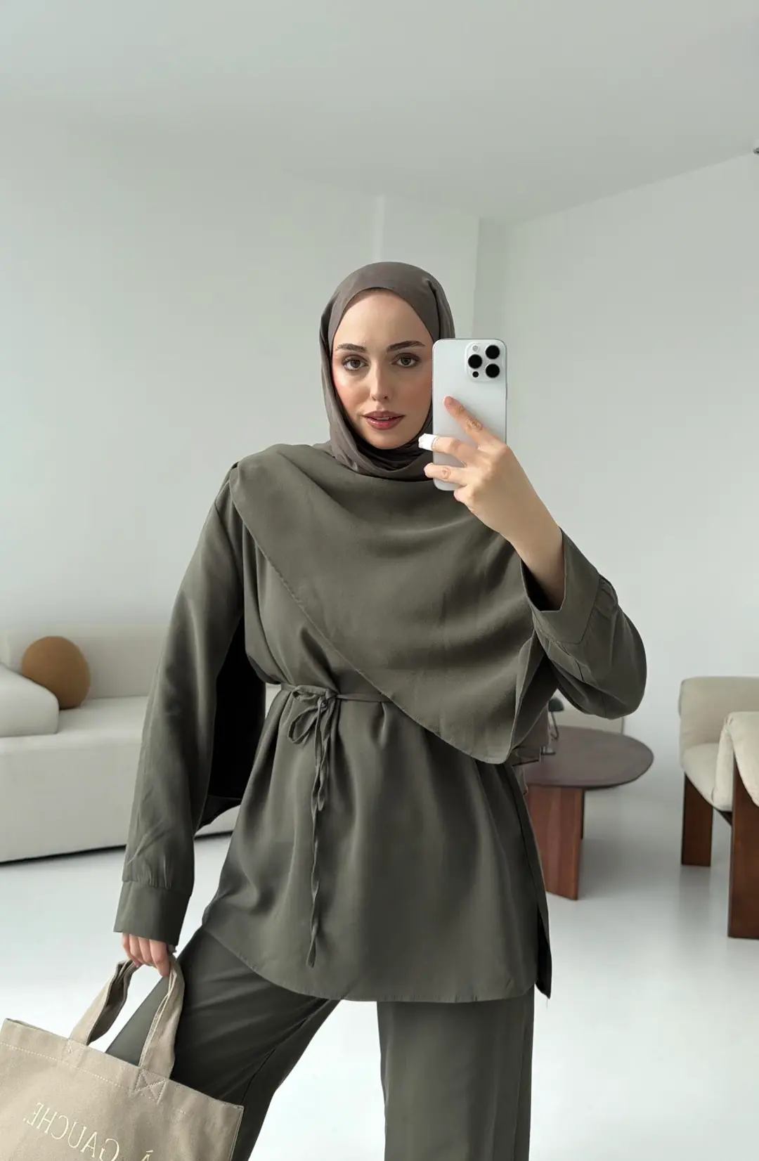 Drape Yaka Bluz Takım Haki