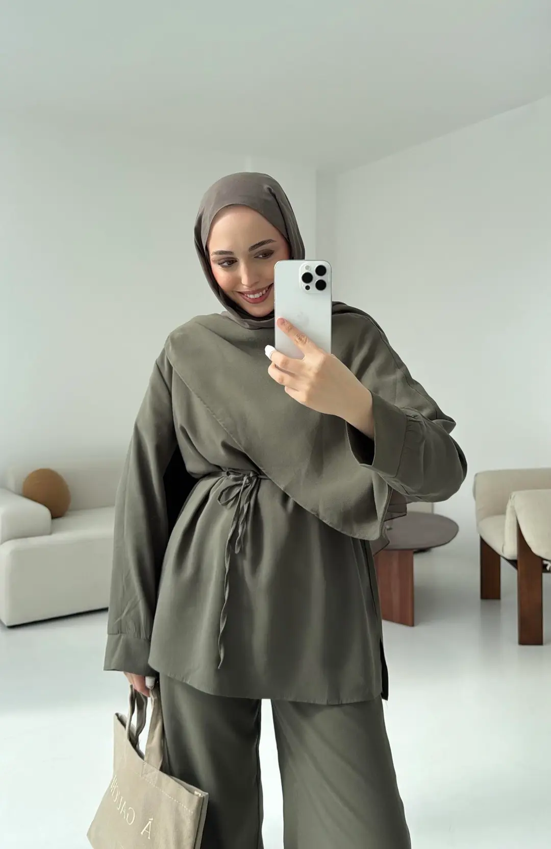 Drape Yaka Bluz Takım Haki