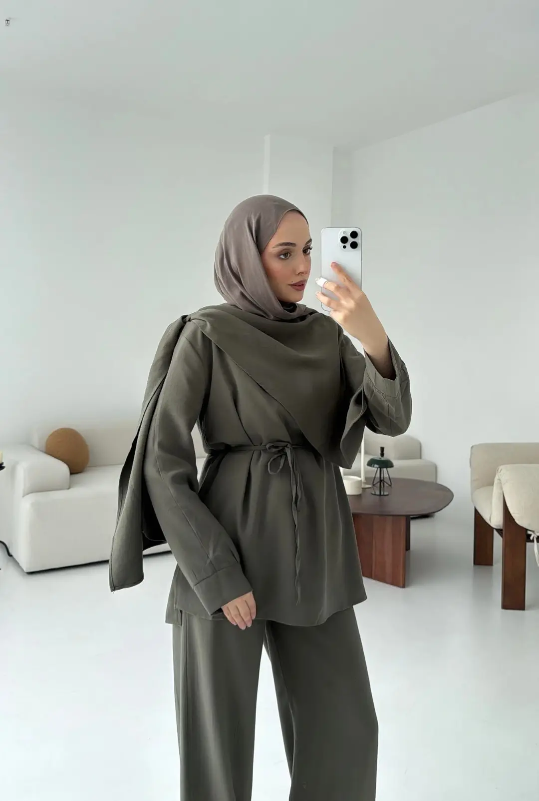 Drape Yaka Bluz Takım Haki