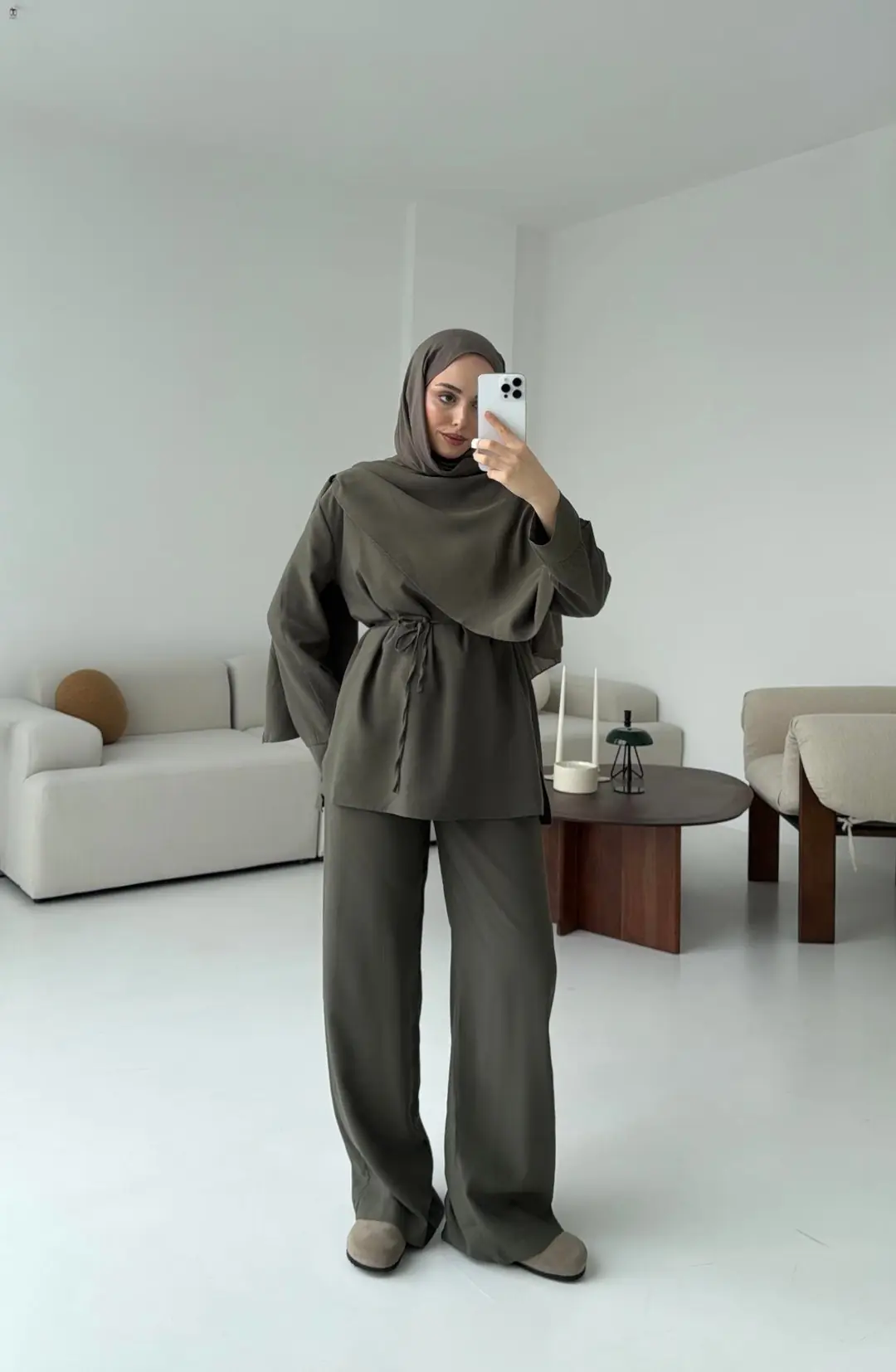 Drape Yaka Bluz Takım Haki