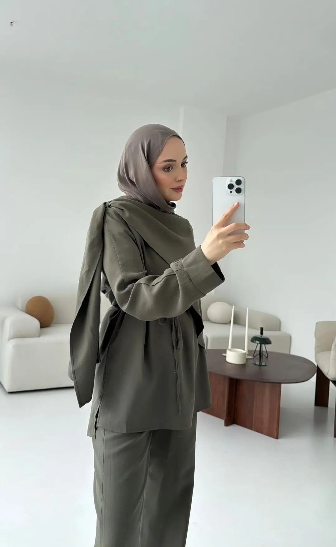 Drape Yaka Bluz Takım Haki