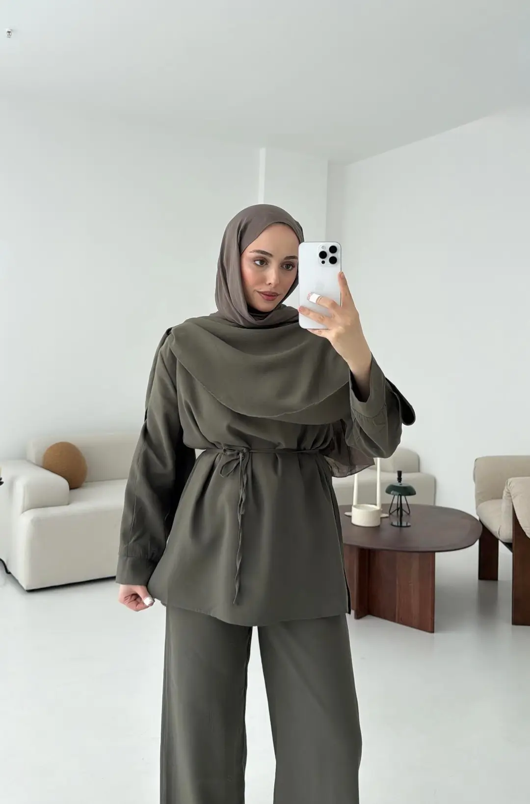 Drape Yaka Bluz Takım Haki