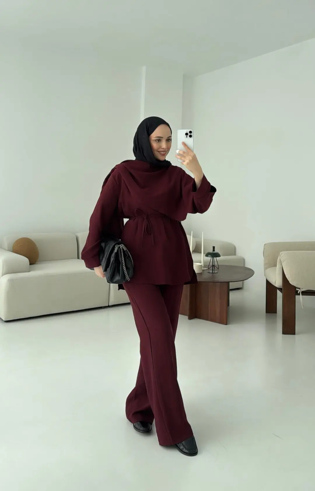 Drape Yaka Bluz Takım Bordo