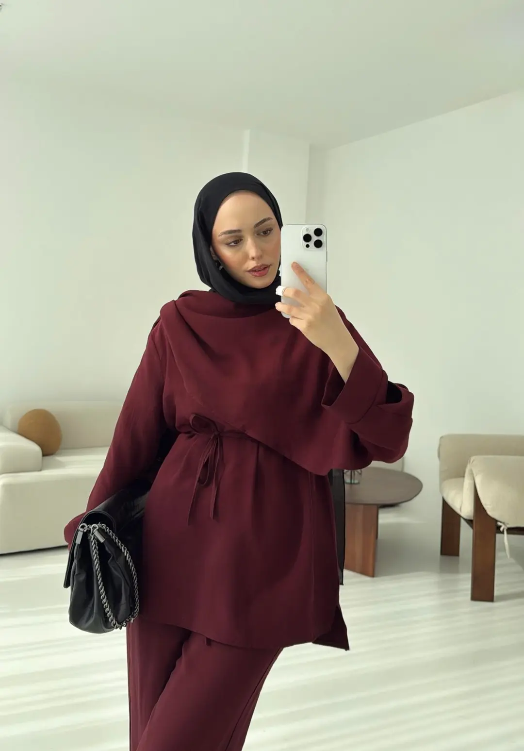 Drape Yaka Bluz Takım Bordo