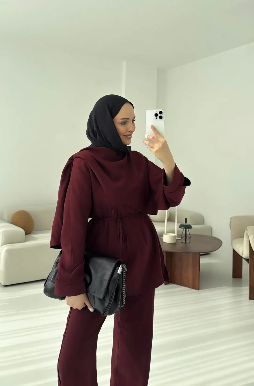 Drape Yaka Bluz Takım Bordo