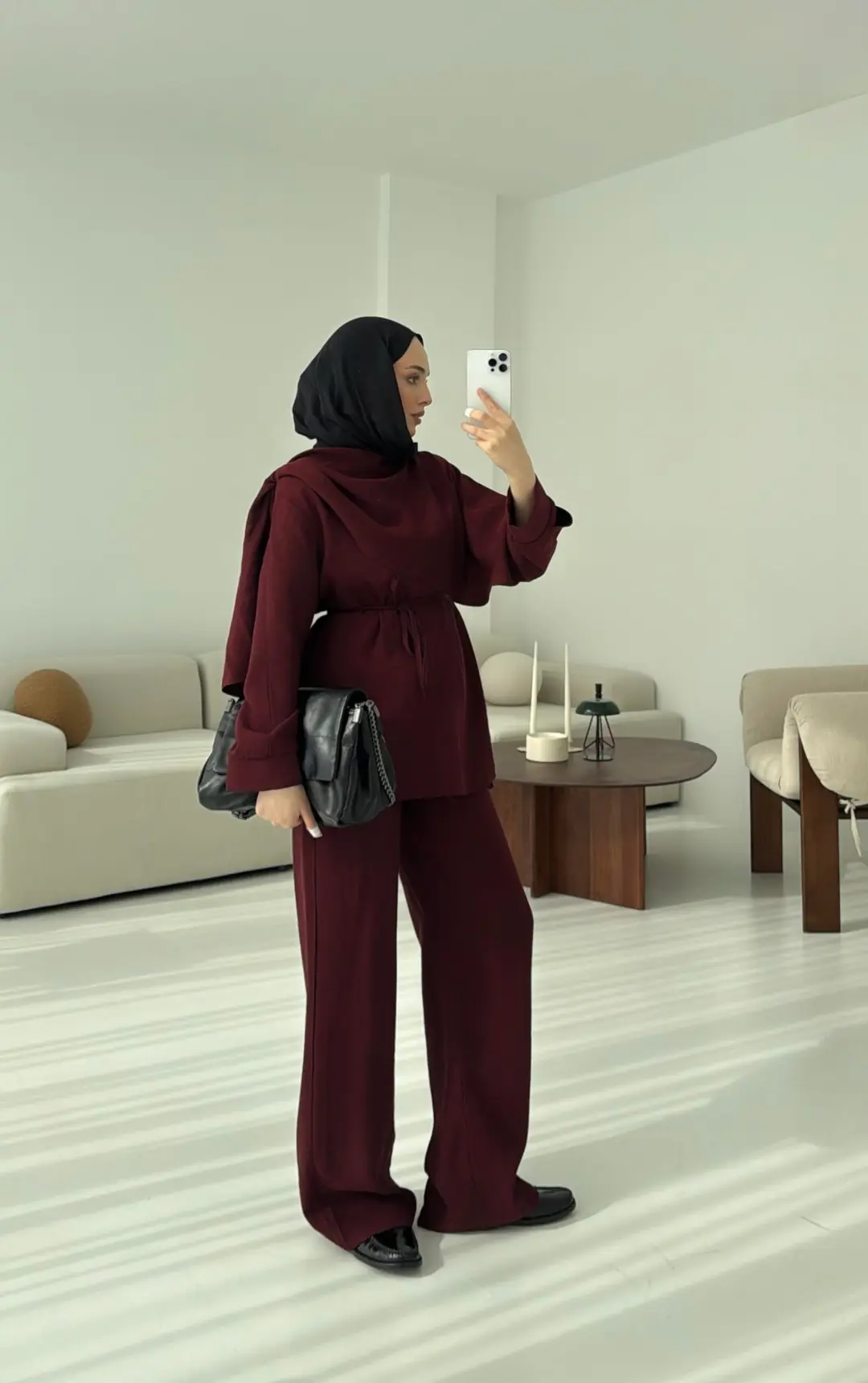 Drape Yaka Bluz Takım Bordo