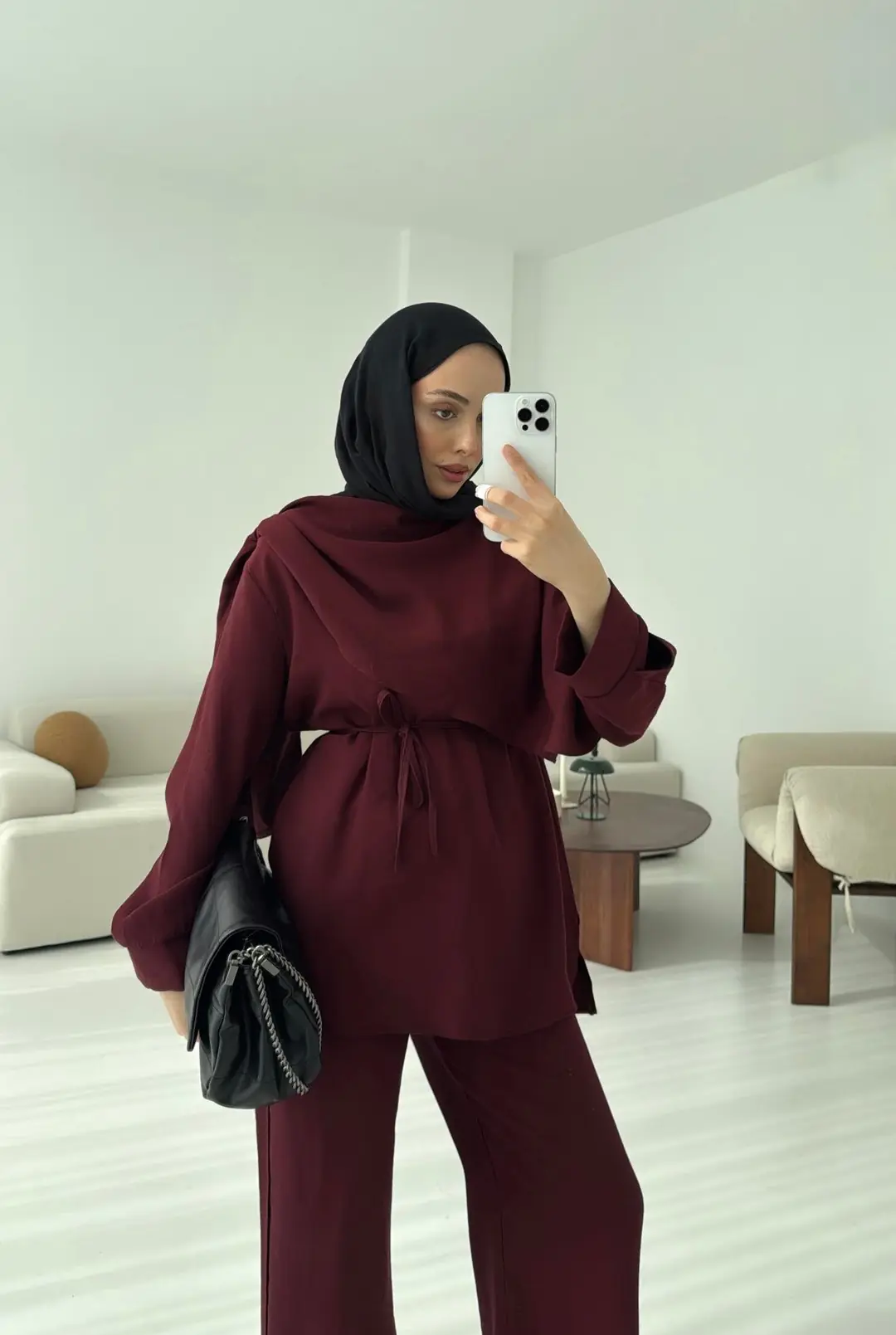 Drape Yaka Bluz Takım Bordo