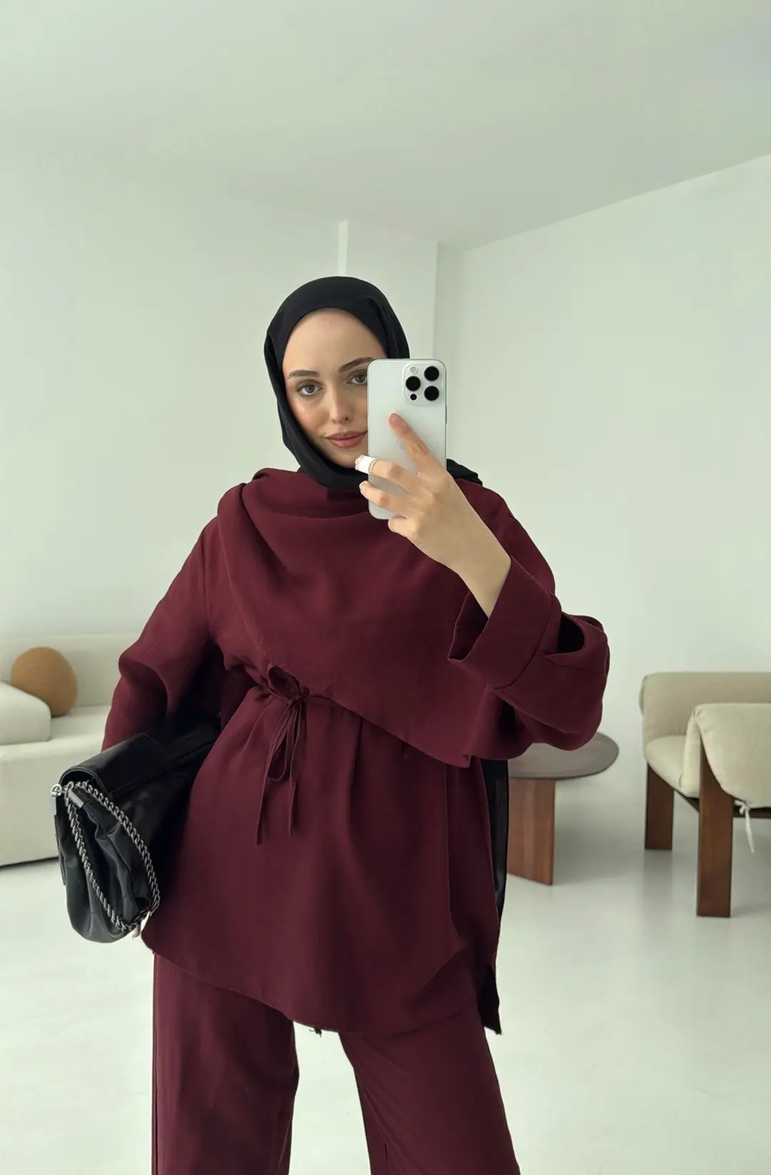 Drape Yaka Bluz Takım Bordo