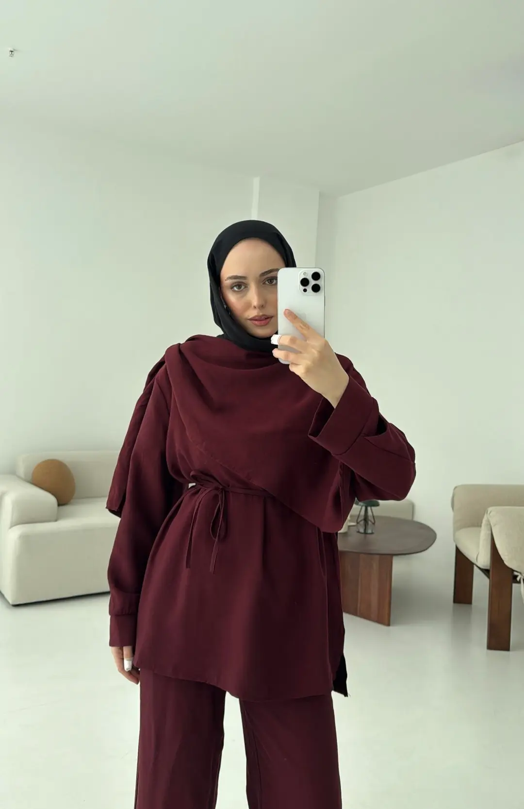 Drape Yaka Bluz Takım Bordo