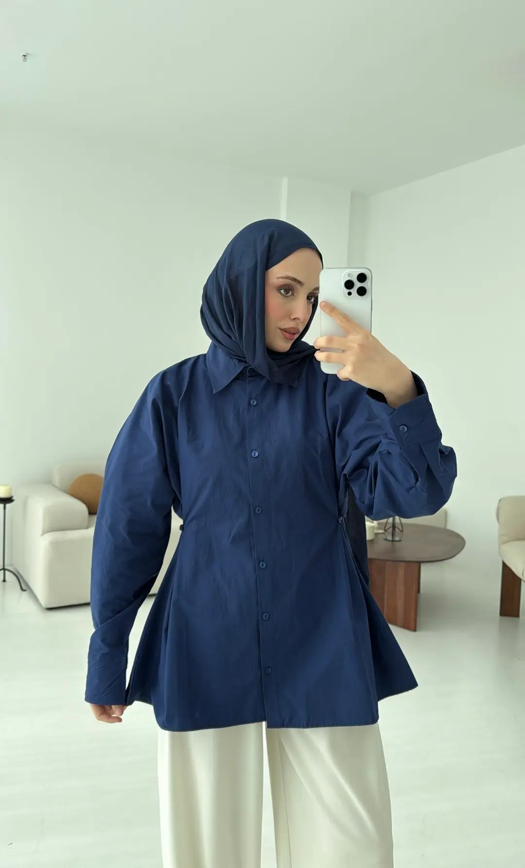 Yanları Düğmeli Gömlek Lacivert